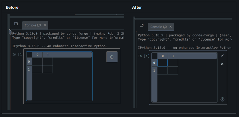 Before and after of an array editor widget, showing a more intuitive and less space-consuming layout